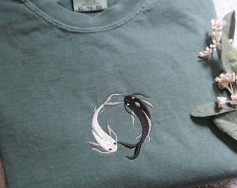 Moon Spirits Embroidered Tee – ATLA-Inspired Northern Water Tribe Shirt, Ocean and Moon Spirits, Koi Fish Yin and Yang Anime Shirt