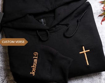 Custom Bible Verse On The Sleeve • Personalized Cross Embroidered Sweatshirt • Couples Gift • Dad Gift Mom Gift • Gift For Him Gift For Her