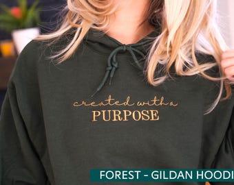 Created With A Purpose Embroidered Sweatshirt Hoodie | Embroidered sleeve Sweatshirt | Faith Sweatshirt || Christian Sweatshirt Embroidered