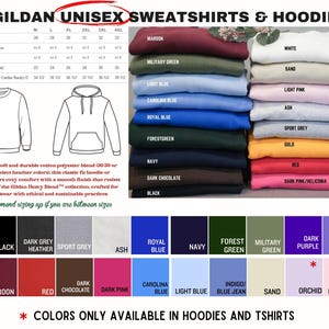 The image is a collage of various sweatshirts and hoodies in different colors, including military green, white, red, black, navy, and more.