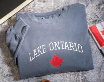Comfort Colors® Lake Ontario Sweatshirt, Embroidered Great Lakes Crewneck, trendy Canada Hoodie, Elbows up, FDT Sweater