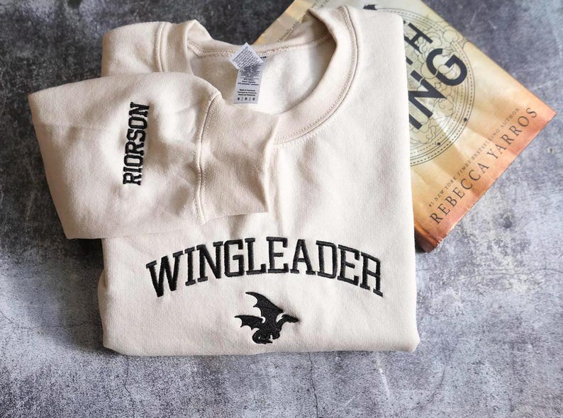 Wingleader Embroidered Sweatshirt, Fourth Wing Embroidery T-shirt, Xaden Riorson Shirt, Fourth Wing Hoodie, Dragon Rider Shirt image 3