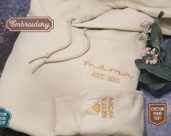 Custom Mama Sweatshirt With Kids Names On Sleeve, Personalized Mom Hoodie, Mothers Day Gift, Birthday Mommy, Custom Family Shirt