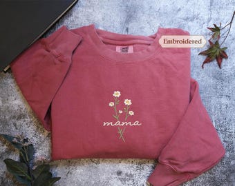 Mama Comfort Colors Embroidered Shirt, Floral Mom Shirt, Mama Embroidery, Mother’s Day Gift, New Mom Gift, Gift for Moms, Aesthetic Mom Tee