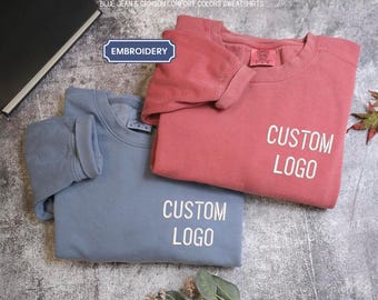 Custom Embroidered Comfort Colors Sweater, Tee, Hoodie, Custom Embroidered Logo, Personalized Text