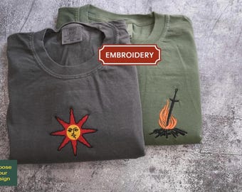 Gaming Shirt Warrior of Sunlight Rivers of Blood Katana Souls Games Demons Souls Bonfire Aesthetic Life Ring Fire Gem Golden Seed