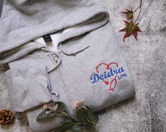 Nurse Custom Zip Sweatshirt- Quarter Zip-Custom Embroidered-Personalized-Nursing Graduation-Nurse-RN-Gift for her