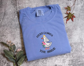 Embroidered Silly Goose Bride Shirt, Bride To Be Funny Goose Shirt, Comfort Colors Bride shirt, gift for bride, getting ready bridal shirt