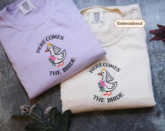 Embroidered Silly Goose Bride Shirt, Bride To Be Funny Goose Shirt, Comfort Colors Bride shirt, gift for bride, getting ready bridal shirt
