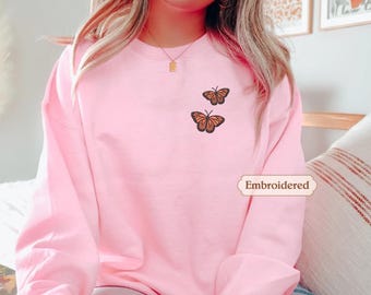 Butterfly Comfort Colors Tee, Embroidered Butterfly Shirt, Minimalist T-Shirt, Embroidered Tee, Embroidered Shirt, Custom Shirt, Retro Shirt