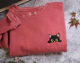 Cat Sweatshirt,Cute Cat Sweatshirt,Black Cat Shirt,Cat Peeking Sweatshirt,Womens Funny Sweatshirt,Gift for Cats Lover,Cat Mom Sweatshirt