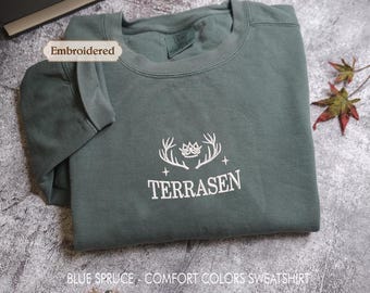 Embroidered Terrasen Comfort Colors shirt, White Stag TOG to whatever end, Fantasy Romance Bookish gift