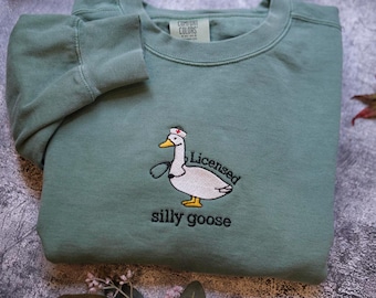 Licensed Silly Goose crewneck, Comfort Colors® Nurse Embroidered Silly Goose, Funny Nurse, Nursing school Graduation Gift