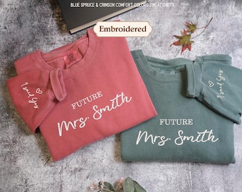 Comfort Colors Future Mrs. Sweatshirt, Personalized Embroidered, Custom Hoodie, Bride to Be, Gift for Her, Engagement Gift, Mrs. Crew Neck