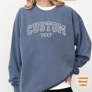 Embroidered custom text sweatshirt, vintage College Letters Sweatshirt with personalize Embroidery, Retro Custom Quote Hoodie