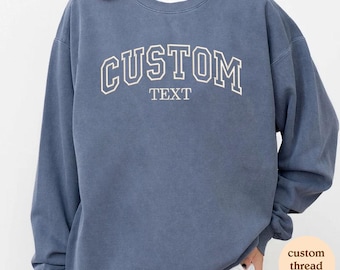 Embroidered custom text sweatshirt, vintage College Letters Sweatshirt with personalize Embroidery, Retro Custom Quote Hoodie
