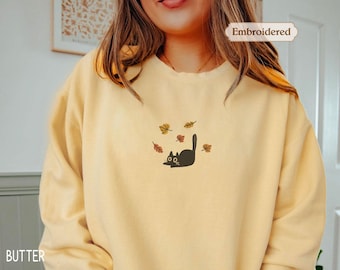 Comfort Colors Black Cats Fall Shirt, Black Cats and Fall Leaves Tee, Cute Halloween Cat Tee, Autumn Cat Shirt, Cozy Cat Lover Gift