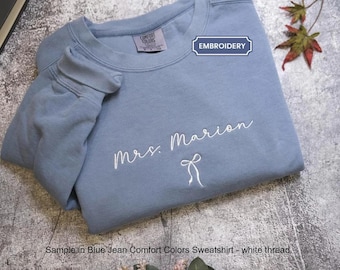 Custom Mrs Sweatshirt Comfort Colors Shirt Embroidered Future Mrs Last Name Shirt New Wife Honeymoon Engagement Gift