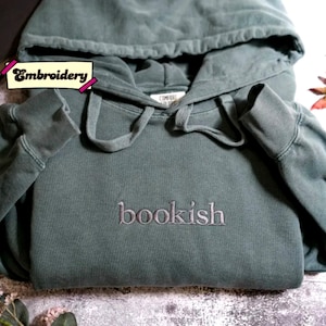 Bookish Comfort Colors® Embroidered Sweatshirt, Minimalist Bookish, Book Club Sweatshirt, Book Lover Shirt, Bookworm, Reader, Librarian Gift
