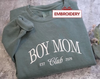 Custom Embroidered Boy Mama hoodie, Boy Mom Club EST Sweatshirt: Comfort Colors and Gildan