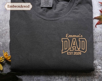 Custom Comfort Colors Dad  Shirt- Embroidered Kids' Name, Tee, Sweatshirt, Hoodie gift for Father's Day