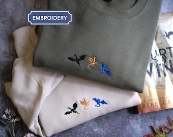 Fourth Wing Merch, Tiny Dragons Comfort Colors Embroidered Book Art, Reader Gift, Onyx Storm Iron Flame Basiath Comfort Colors  Sweatshirt