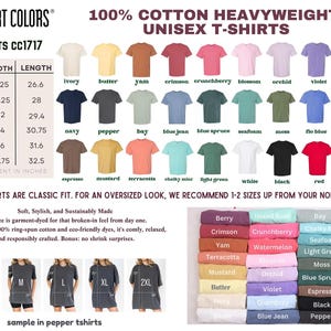 The image is a collection of various t-shirt designs in different colors and sizes, along with a section that provides information about the t-shirts, including their measurements and recommended sizes for an oversized look.
