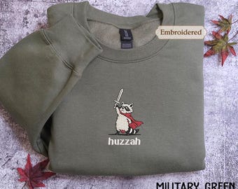 Huzzah Raccoon Embroidered Comfort Colors Tee, Sweatshirt, Funny Medieval Tee, Chaotic Raccoon, Renaissance Faire Gift, DnD Gamer Top
