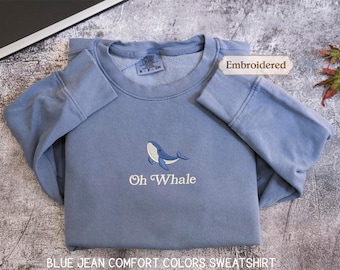 Oh Whale Embroidered Shirt, Comfort Colors® Summer Top for Beach Days & Ocean Lovers