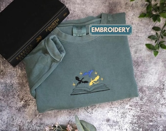 Pages and Dragons Embroidered Shirt, Sweatshirt, Hoodie, Bookish gift, Comfort Colors
