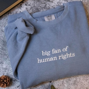 Big Fan of Human Rights Sweatshirt,  Feminist Embroidered Crewneck, Equality Social Justice Shirt, Activism Gift Comfort Colors® Shirt