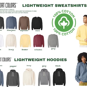 The image is a collage of various lightweight sweatshirts and hoodies, showcasing different colors and styles.