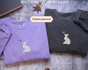 Embroidered Snow Fox Onyx Quicksilver Comfort Colors Shirt, Fae and Alchemy Little Osha Kingfisher