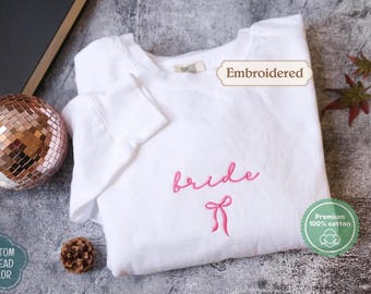 Embroidery Custom Mrs. Bride Shirt, Bride Gift, Wedding shirt, Engagement gift, Bachelorete party tee, Gift for her, Coquette bow bride tee