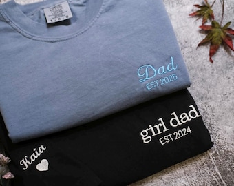 Personalized Dad Shirt: Custom kids Names EST date, Custom Embroidered Dad hoodie