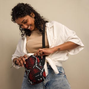 Red Snake Print Crossbody Bag – Water Resistant Small Shoulder Bag with Adjustable Strap, Everyday Festival Travel Pouch