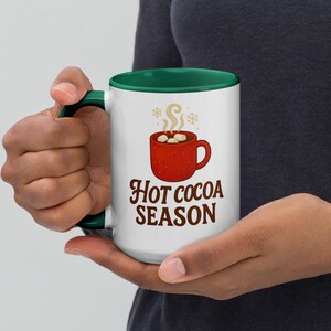 Hot Cocoa Season Mug – Christmas Mug with Color Inside, Holiday Coffee Cup, Winter Gift Idea, Cocoa Lover Mug, New Year Festive Ceramic Cup