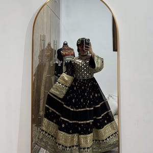 Traditional Afghan black Kuchi Dress with Embroidered Vest – Handmade Ethnic Clothing with Mirror & Bead Work