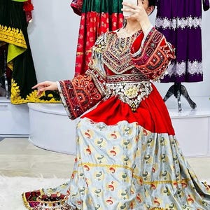 Handmade Traditional Afghan Dress | Colorful Embroidered Kuchi Dress with Mirror Work & Elephant Print | Ethnic Boho Festival Outfit