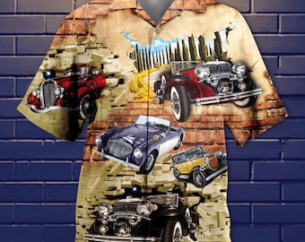 Vintage Car Hawaiian Shirt, Funny Summer Button Down