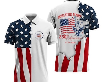 USA 250 Anniversary Polo Shirt, American Flag Polo for Men, 1776-2026 Patriotic Shirt, 4th of July Outfit, Independence Day Golf Polo