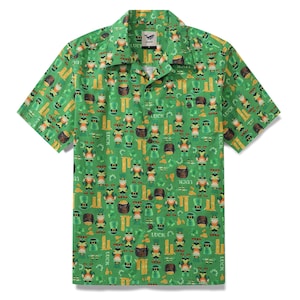 Hawaiiskjorta för män, Lucky Symbol-tryck av Samantha O'Malley, St. Patrick's Day-inspirerad skjorta med knappar