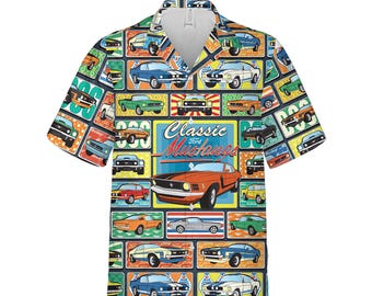Vintage Muscle Car Hawaiian Shirt, Retro Pony Car Print