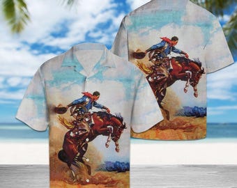 Cowboy Horse Hawaiian Shirt, Western Art Aloha Shirt
