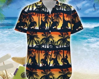 Reining Horse Hawaiian Shirt, Sunset Beach Cowboy Aloha Style