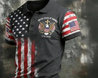 America 250 Polo Shirt, Patriotic Eagle Polo, USA 1776–2026 Anniversary Shirt, American Flag Golf Shirt, 4th of July Outfit, Veteran Gift
