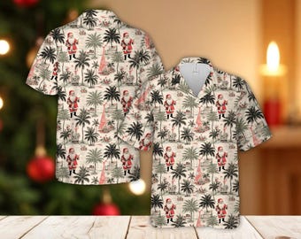 Tropical Christmas Santa Hawaiian Shirt, Beach Palm Tree Aloha Shirt