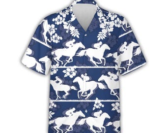 Camisa hawaiana de carreras de caballos con estampado floral de caballo al galope