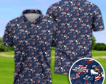 America 250th Anniversary Polo Shirt, Patriotic Bald Eagle Golf Polo, USA 1776–2026 Shirt, American Flag Polo for Men, Veteran Gift