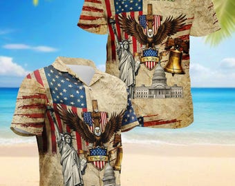 Personalized Vintage America 250 Hawaiian Shirt, Custom Name Patriotic Eagle Aloha Shirt, 1776 2026 USA Button Down, Unisex Summer Shirt